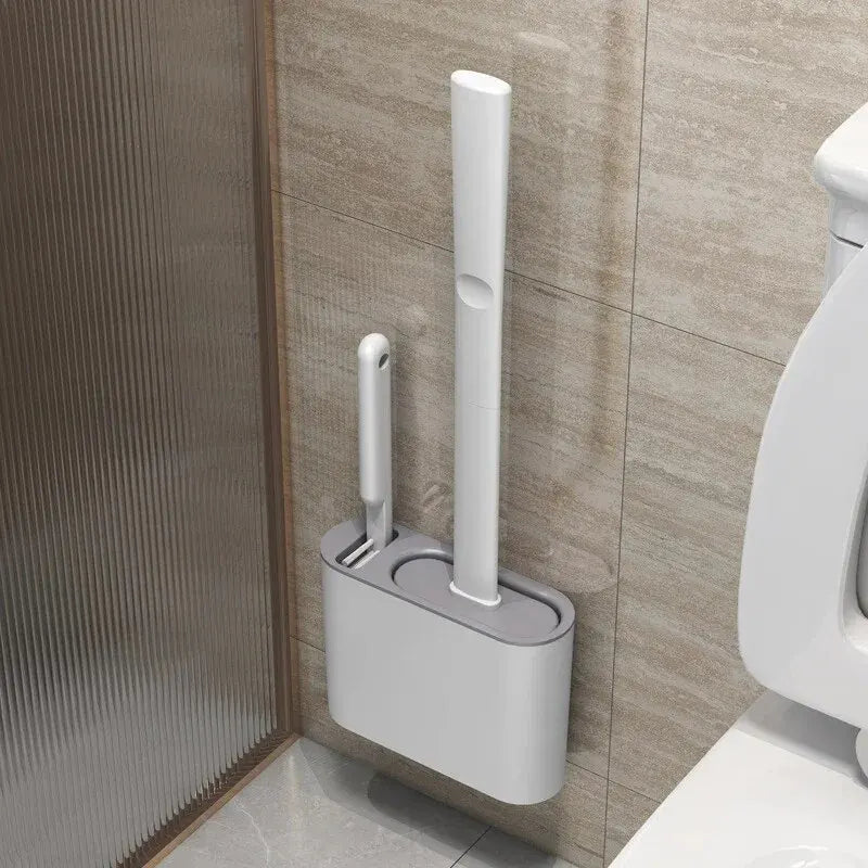 HygieBrush DuoClean Toilet Brush | 2-in-1 Silicone Toilet Brush Set with Wall Mount | Antibacterial and Space-Saving
