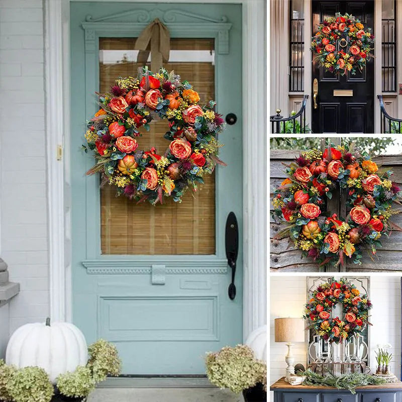 Autumna Charm Autumn Wreath | Pumpkin and Rattan | 40 cm | Handcrafted Décor for Autumn and Thanksgiving