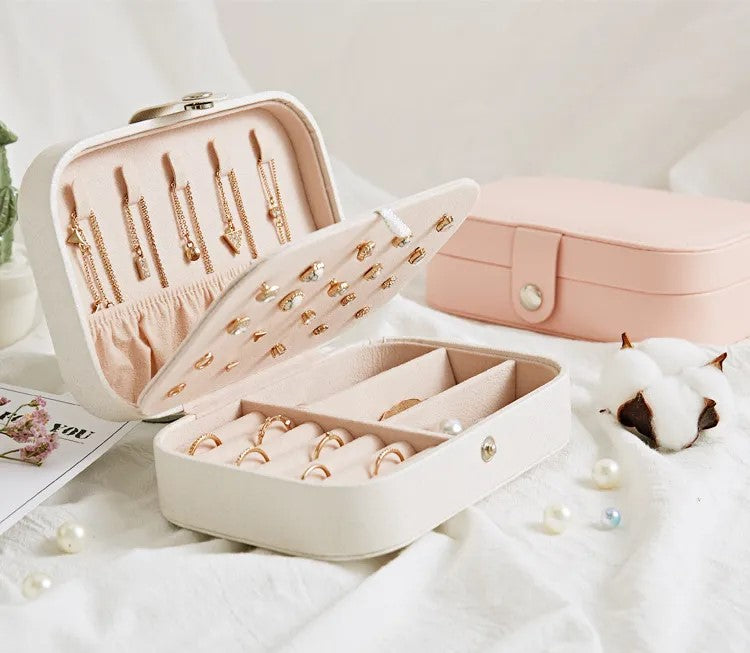 Double-Layer Portable Leather Jewelry Box