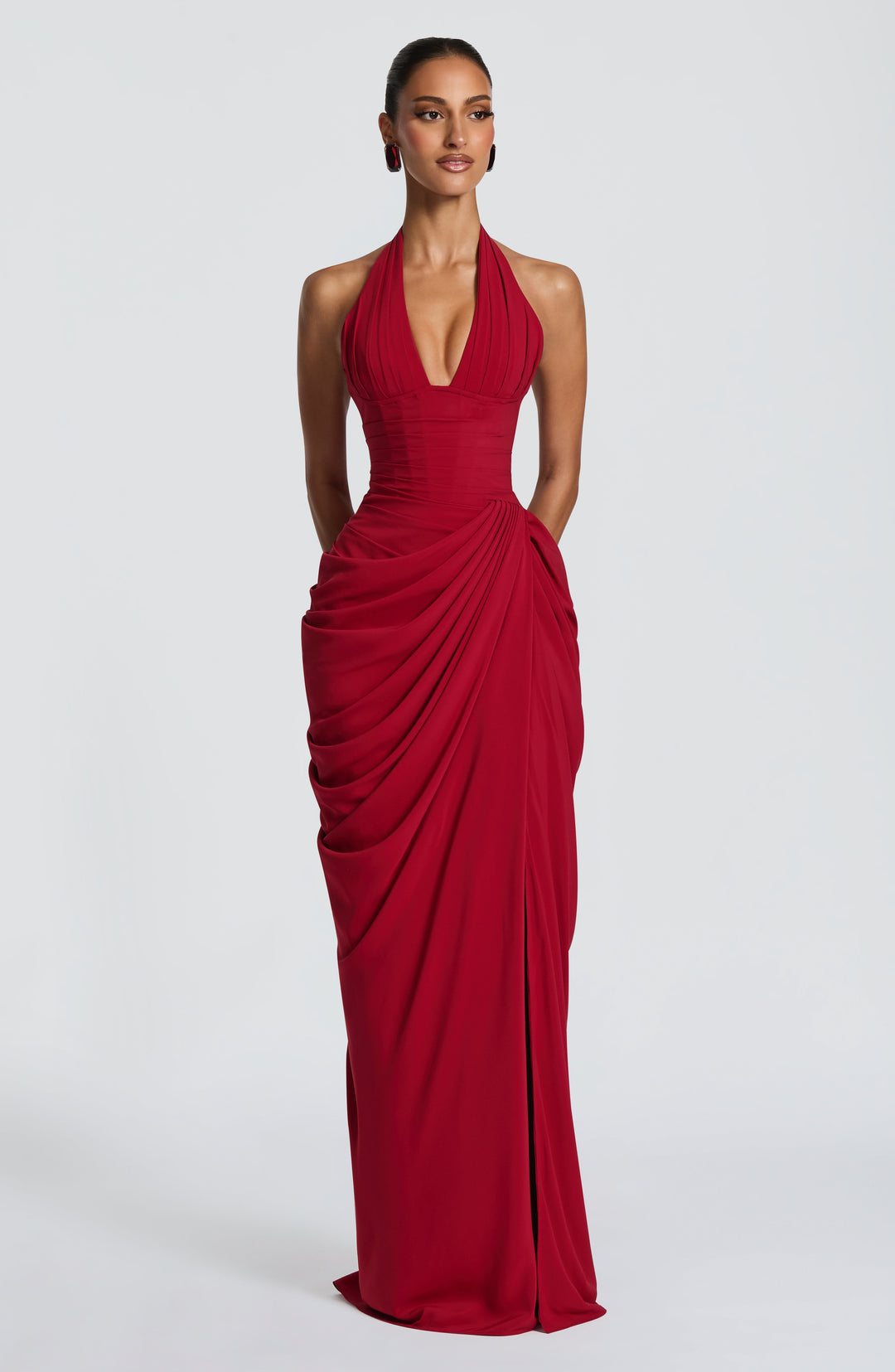 Linde Halterneck Maxi Dress with Corset Bodice and Chiffon Skirt