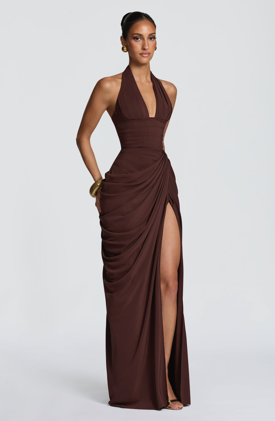 Linde Halterneck Maxi Dress with Corset Bodice and Chiffon Skirt