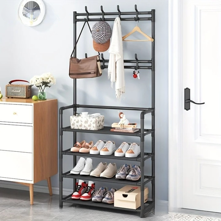 Coat Rack with Shoe Storage Shelf, Multi-Tier Steel Frame – EntryMate