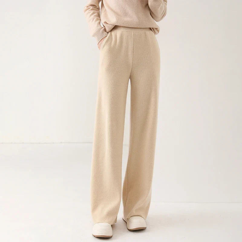 Women's Merino Wool Pants High Waist Wide-Leg