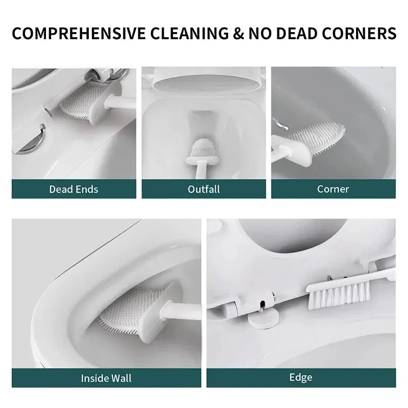 HygieBrush DuoClean Toilet Brush | 2-in-1 Silicone Toilet Brush Set with Wall Mount | Antibacterial and Space-Saving
