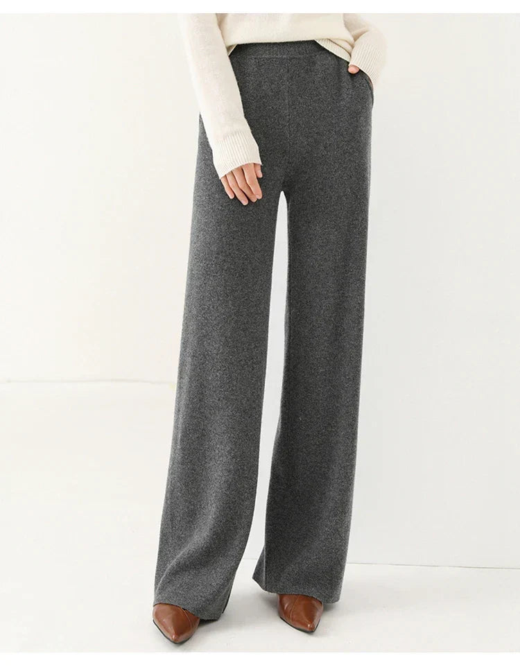 Women's Merino Wool Pants High Waist Wide-Leg