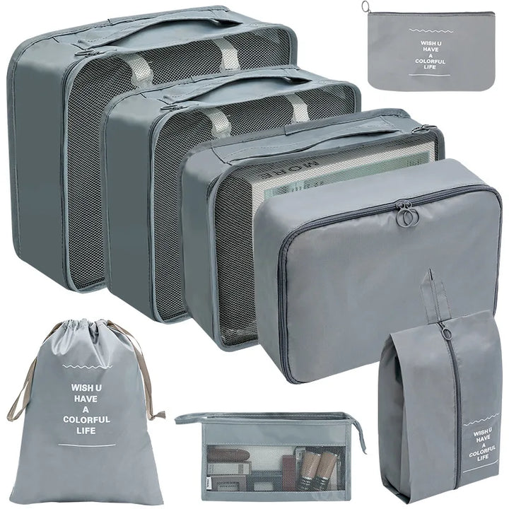 PackWunder Travel Organiser Set 7/8/9/10 Pieces | Foldable Suitcase Organiser | For Clothing, Shoes and Accessories