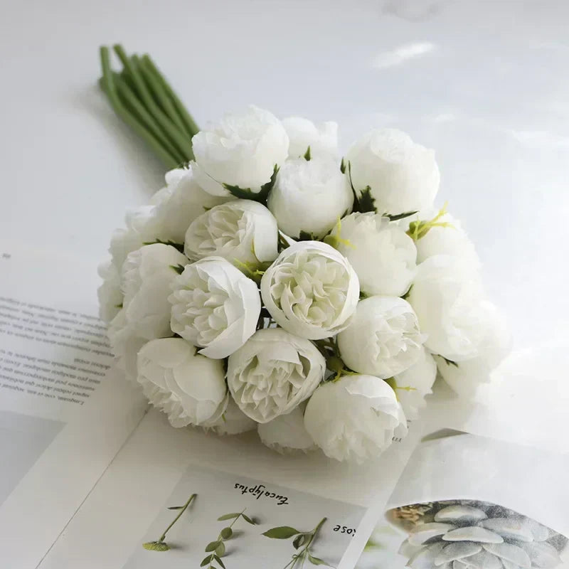 Lyra Romantic Silk Peony Bouquet with 27 Realistic Flowers