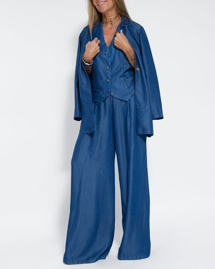 Linen 2-Piece Set with Wide-Leg Pants and Waistcoat – Alma