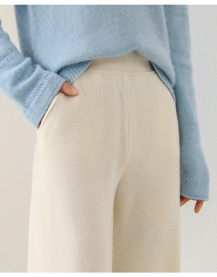 Women's Merino Wool Pants High Waist Wide-Leg