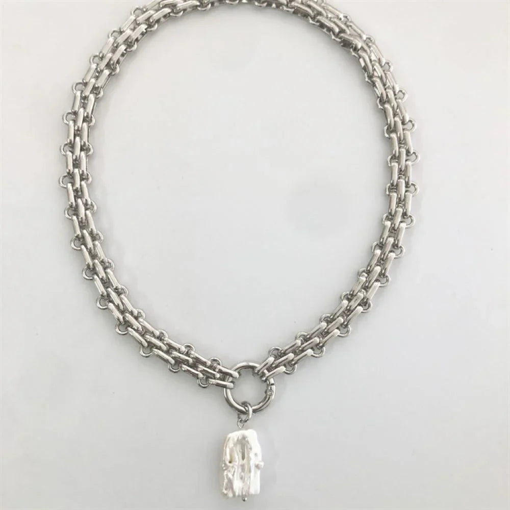 Baroque Freshwater Pearl Necklace with Gold &amp; Silver Chain