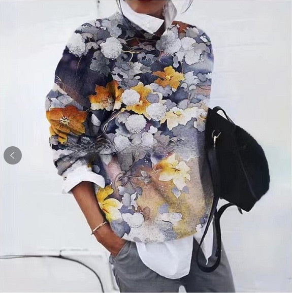 Women's Floral Print Sweater – Knitted Pullover with Patterned Print