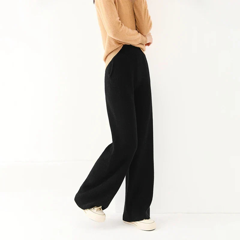 Women's Merino Wool Pants High Waist Wide-Leg