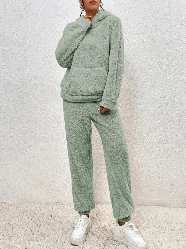 Women's Teddy Fleece Loungewear Set with Hood – 2-Piece Loungewear Set for Winter and Autumn