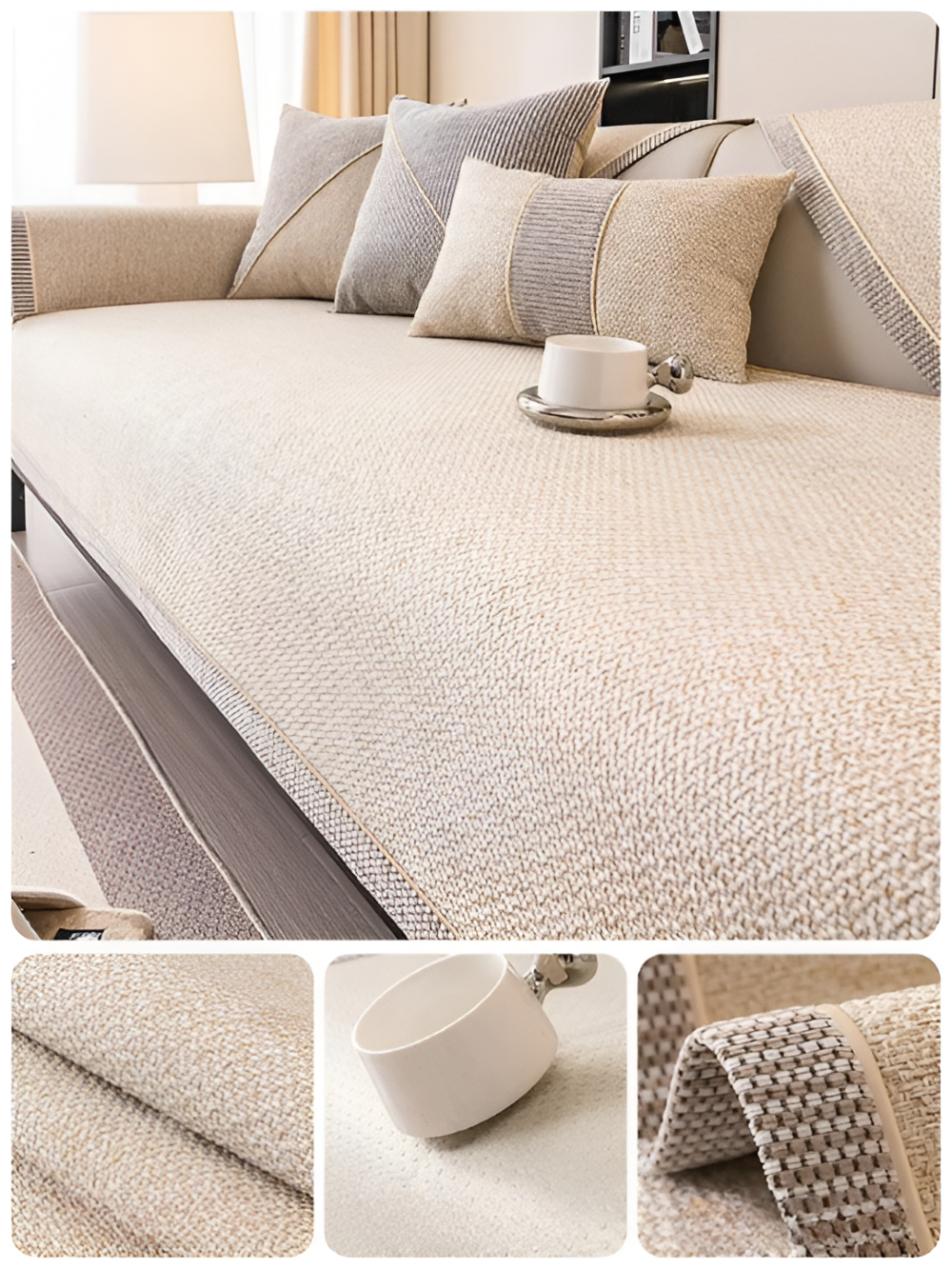 Solid Flat Sofa Cover - Durable, Non-Slip Cotton and Linen Polyester