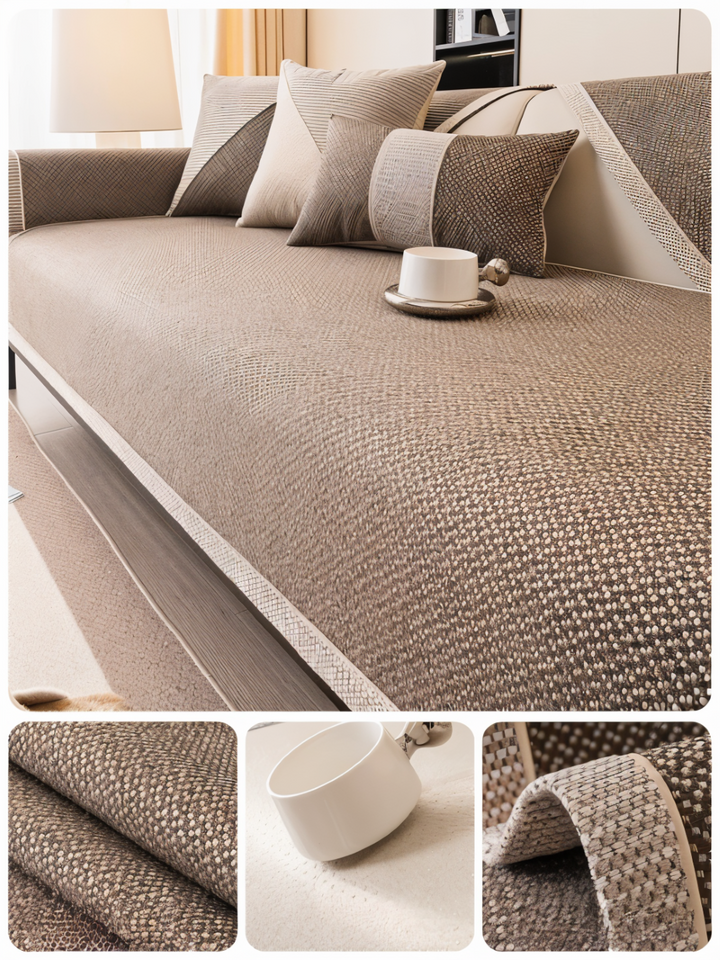 Solid Flat Sofa Cover - Durable, Non-Slip Cotton and Linen Polyester