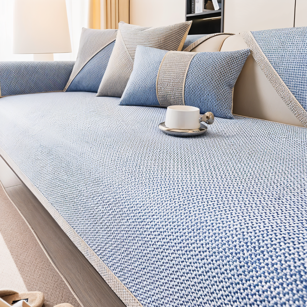 Solid Flat Sofa Cover - Durable, Non-Slip Cotton and Linen Polyester