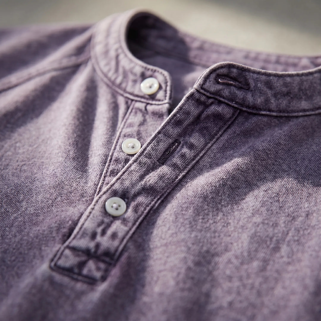 Men's Short-Sleeve Henley | Vintage-Washed T-Shirt with Button Placket