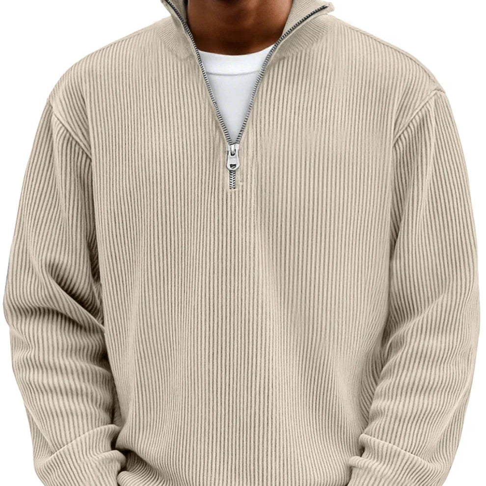 Men's Sweater | Ribbed Long-Sleeved Sweater with Half Zip