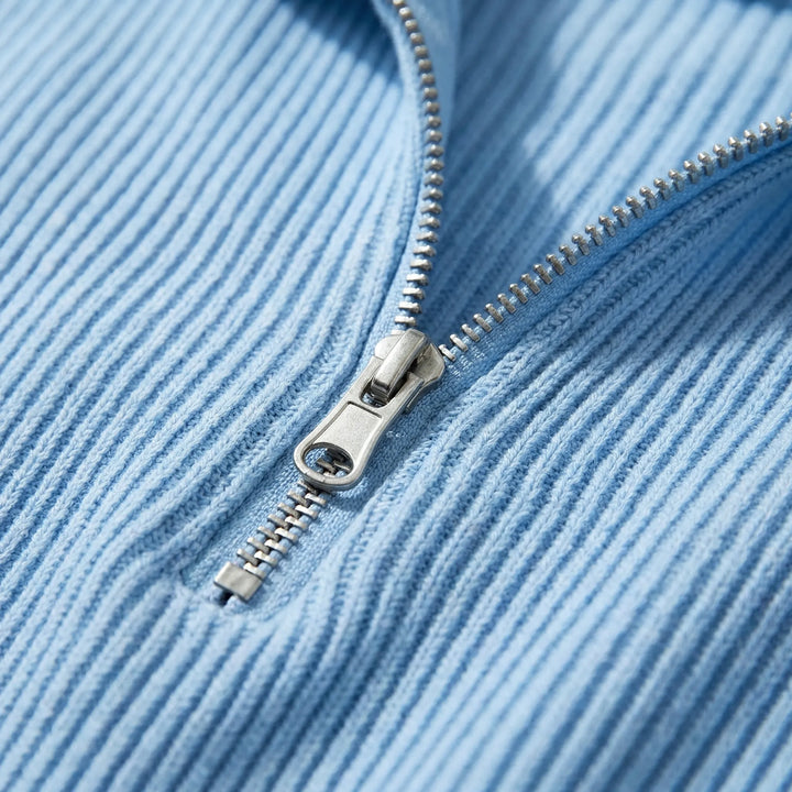 Men's Sweater | Ribbed Long-Sleeved Sweater with Half Zip