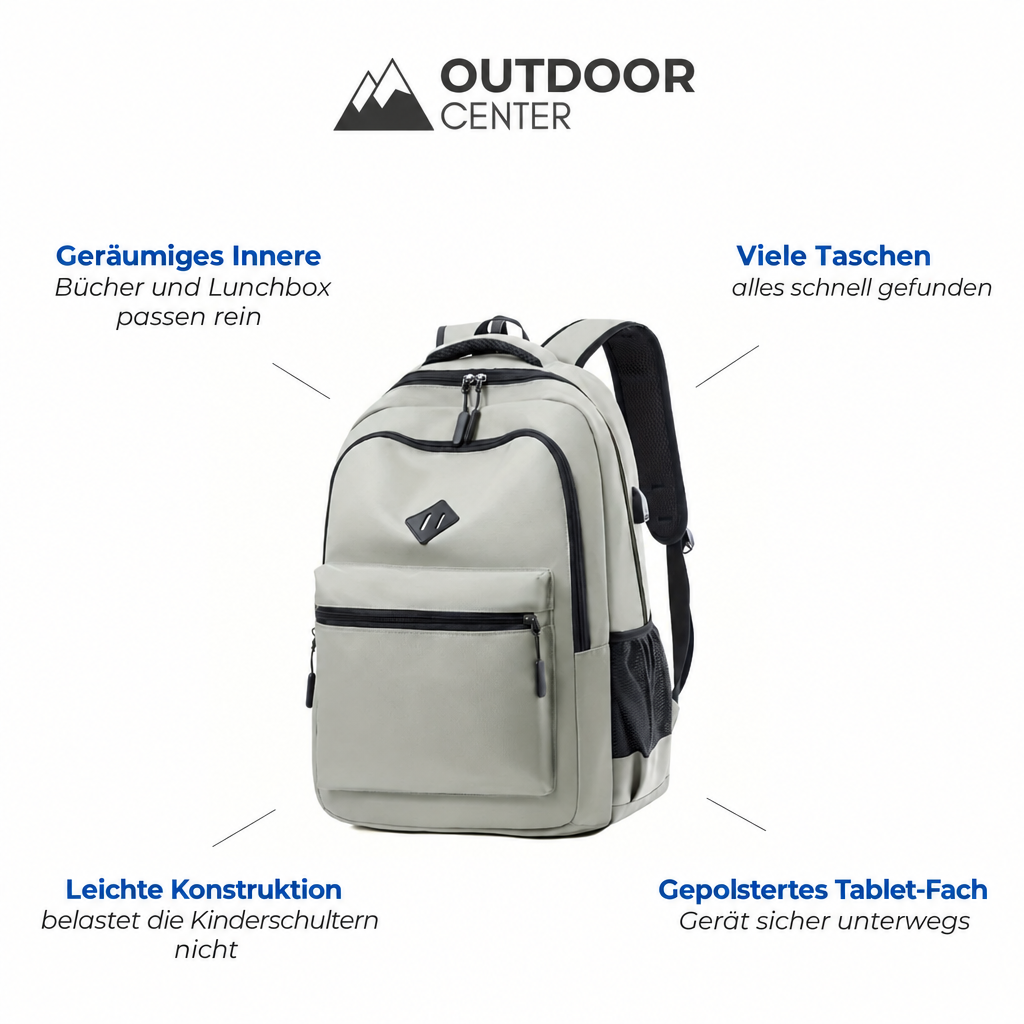 Urban School Backpack - Water-Repellent with Bottle Pocket