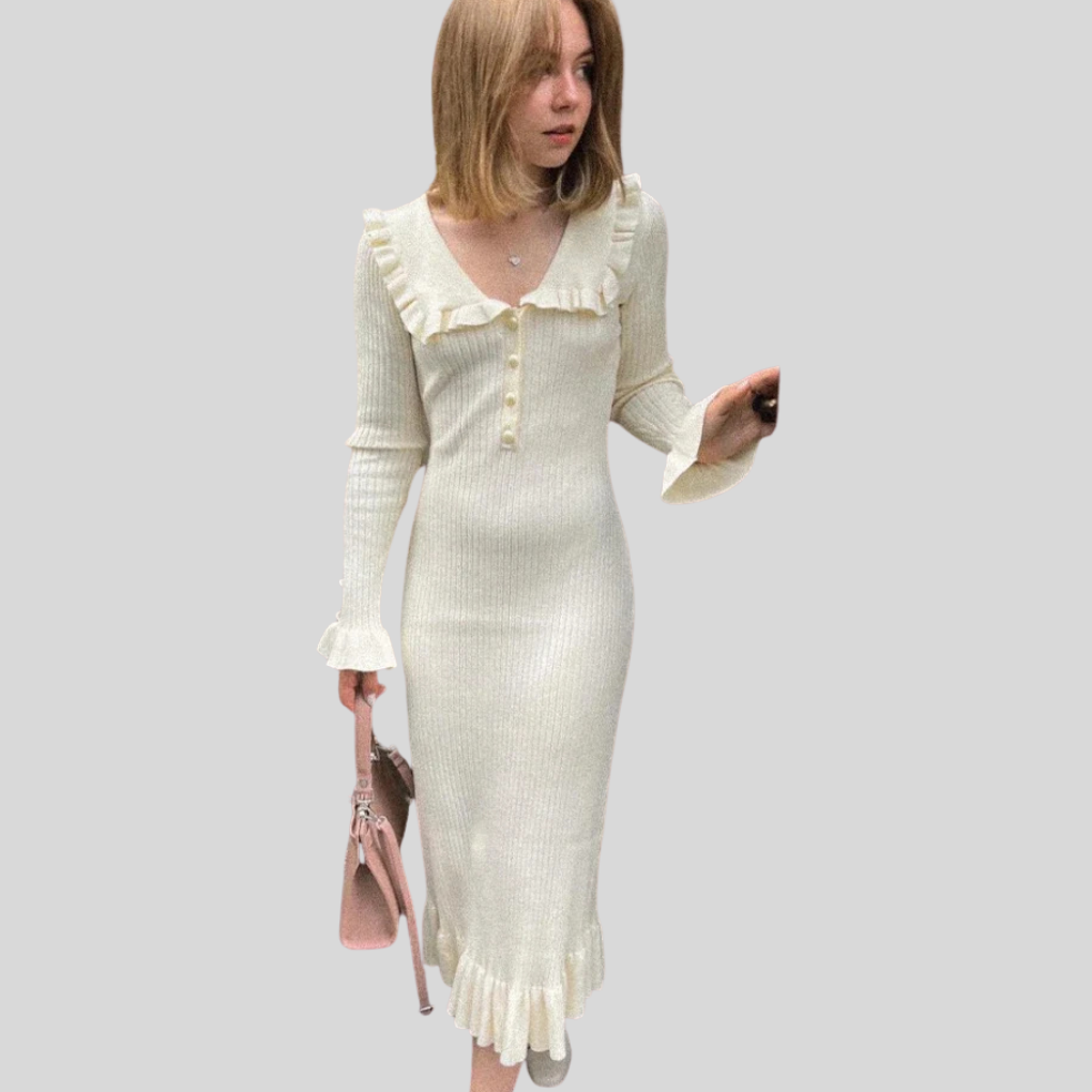 Women’s Maxi Dress – High-Waist Ruffle Statement