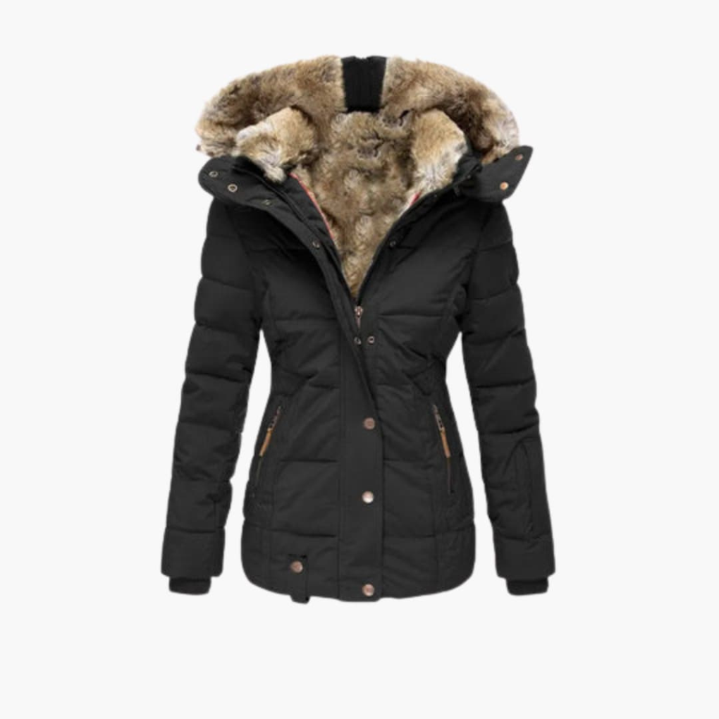 Women’s Coat with Embossed Surface and Closures