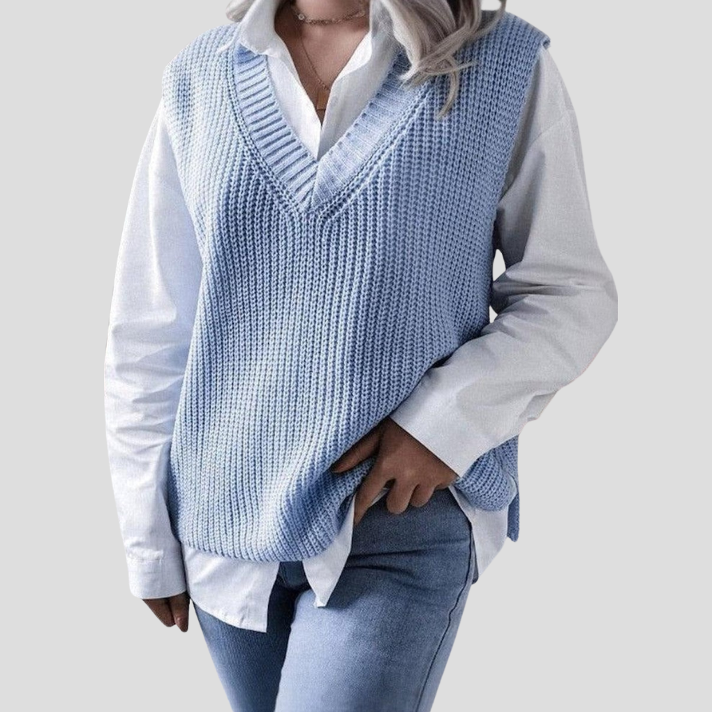 Women’s Blue V-Neck Sleeveless Sweater