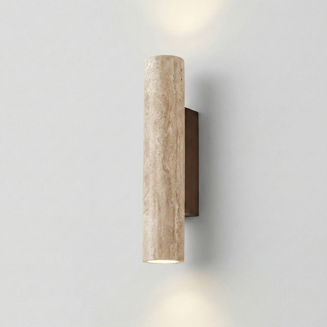 Travertine Vertical Cylinder Wall Lamp – Beige Natural Stone