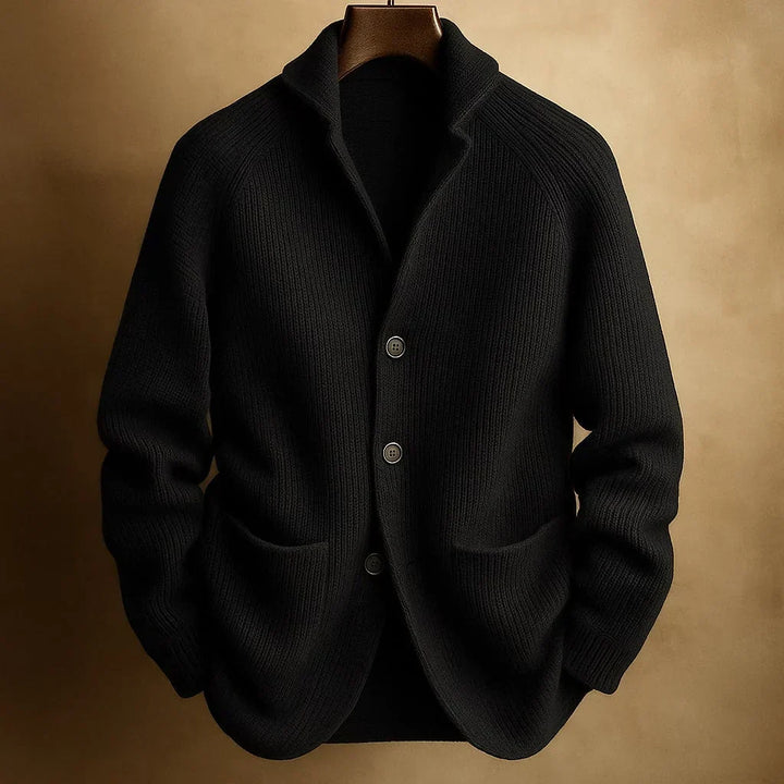 Classic cardigan with button placket, shawl collar and ribbed texture