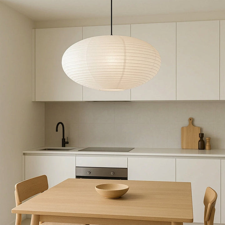 Wabi-Sabi Pendant Light with Paper Shade – Japanese Minimalist Design