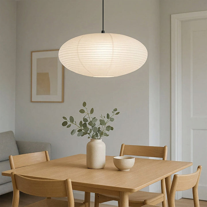 Wabi-Sabi Pendant Light with Paper Shade – Japanese Minimalist Design