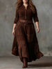Women's Maxi Dress with Check Print, Suede Look and Belt