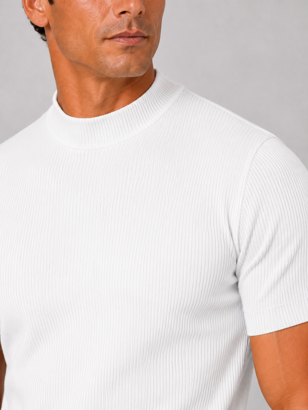 Men's Ribbed Mock Neck T-Shirt – Slim-Fit Stretch Short-Sleeve Top