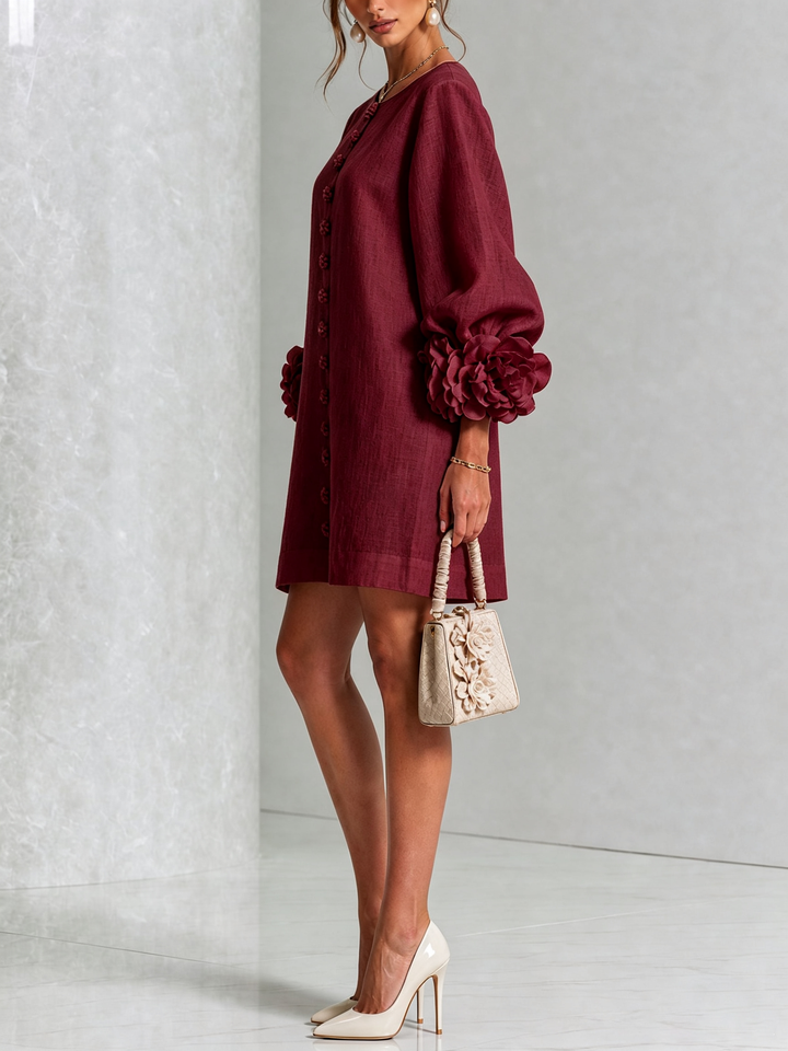 Boryana Colorful Mini Dress with Eye-Catching Ruffled Cuffs
