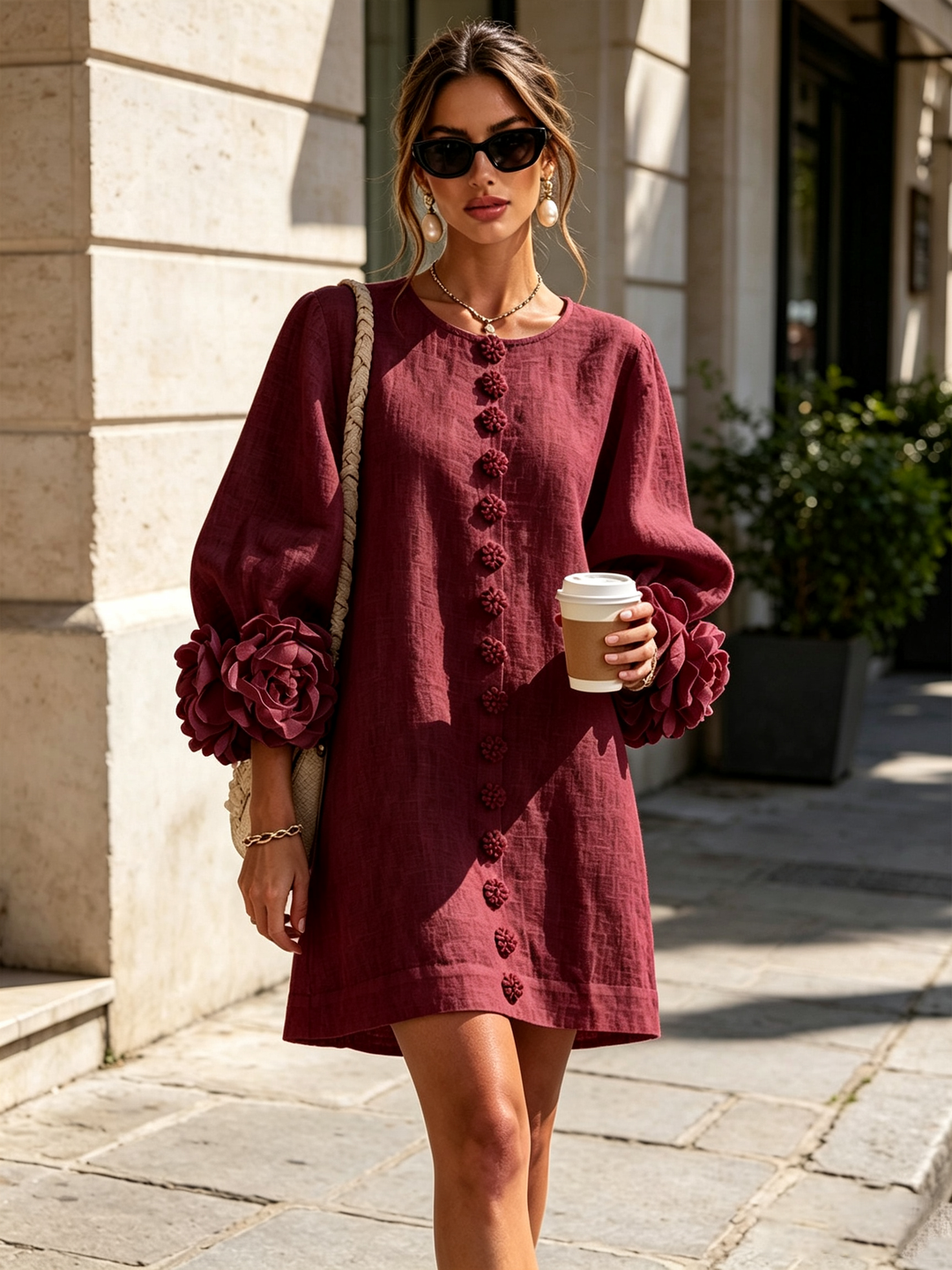 Boryana Colorful Mini Dress with Eye-Catching Ruffled Cuffs
