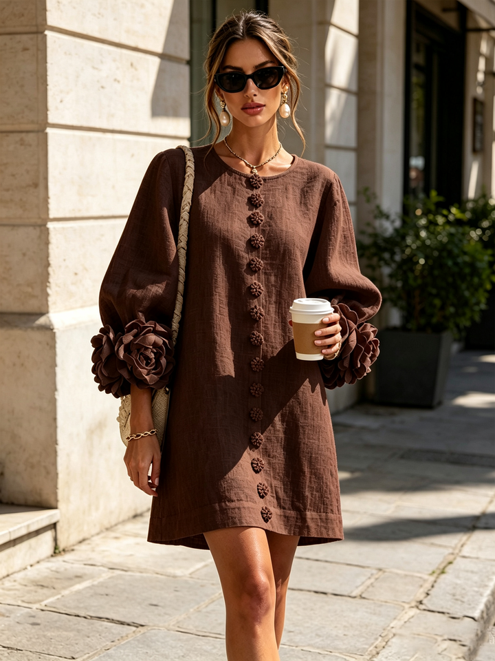 Boryana Colorful Mini Dress with Eye-Catching Ruffled Cuffs