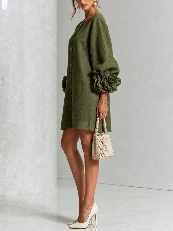 Boryana Colorful Mini Dress with Eye-Catching Ruffled Cuffs