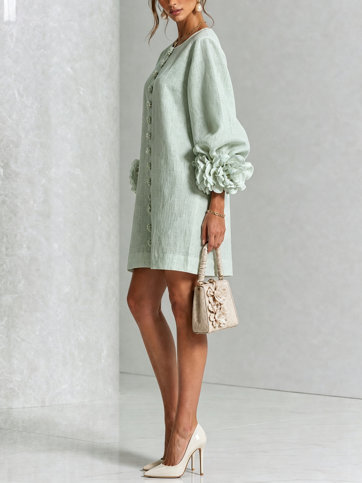 Boryana Colorful Mini Dress with Eye-Catching Ruffled Cuffs