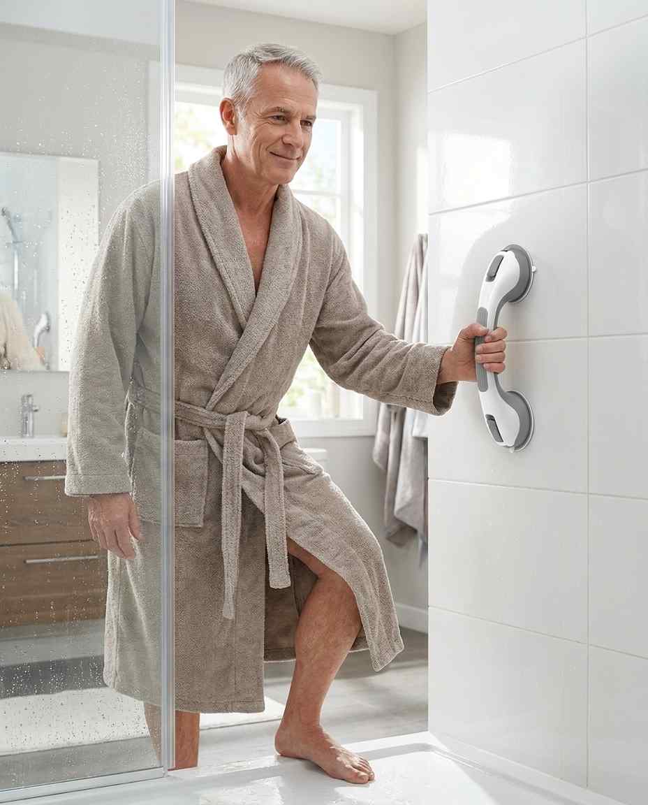 Suction grab handle for the shower, drill-free bathroom safety handle, 15.7 inch