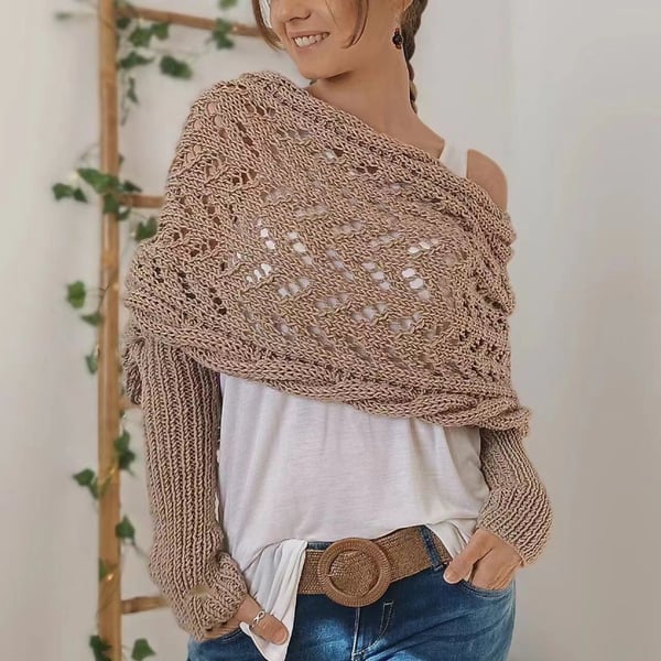 Double-Sleeve Wrap Scarf - Cozy Knit Scarf with Built-In Sleeves
