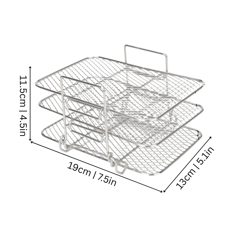 Air Fryer Accessories Rack with 3-Tier Stainless Steel Mesh Trays and Removable Shelves