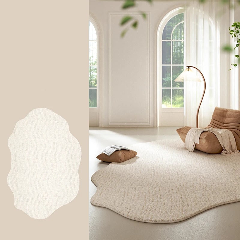 Area Rug with Irregular Wavy Edge and Textured Plush Pile Pattern