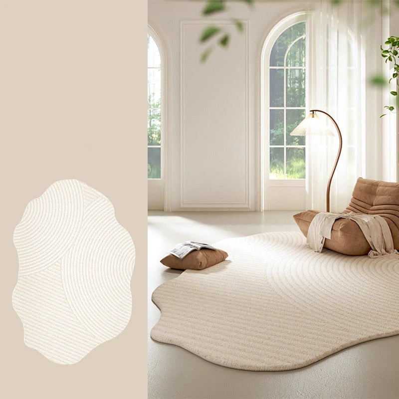 Area Rug with Irregular Wavy Edge and Textured Plush Pile Pattern