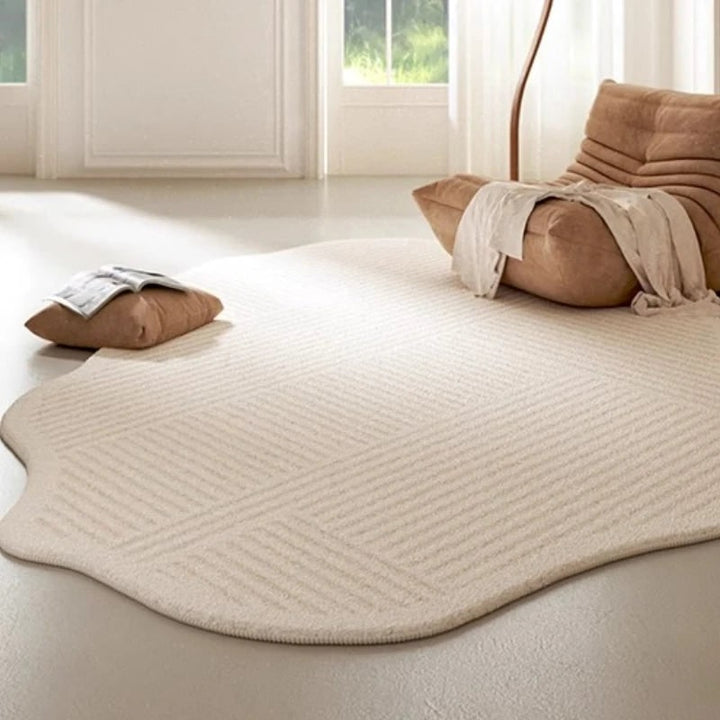 Area Rug with Irregular Wavy Edge and Textured Plush Pile Pattern