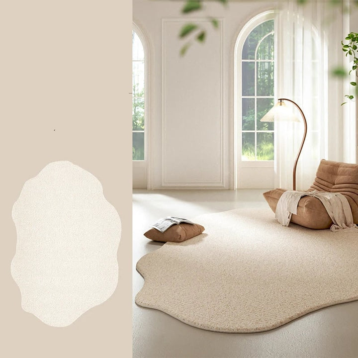 Area Rug with Irregular Wavy Edge and Textured Plush Pile Pattern