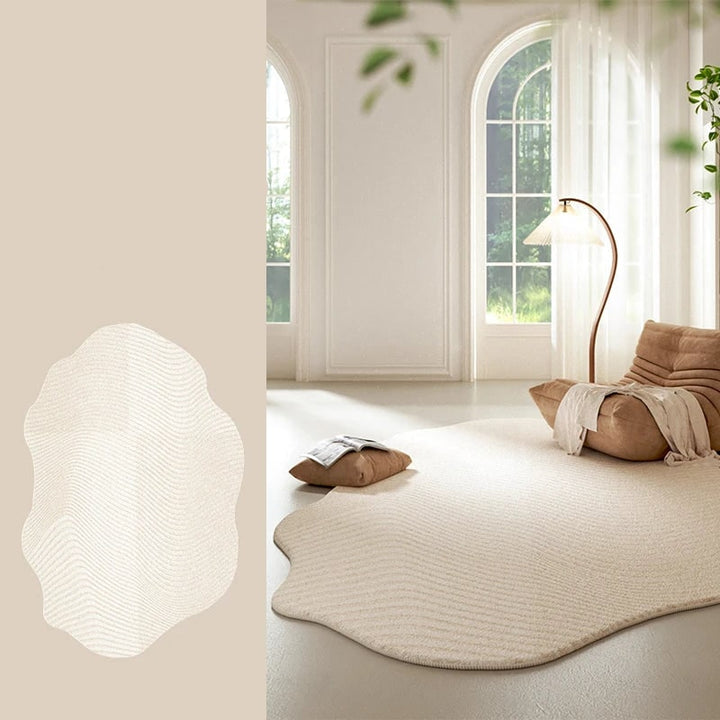 Area Rug with Irregular Wavy Edge and Textured Plush Pile Pattern