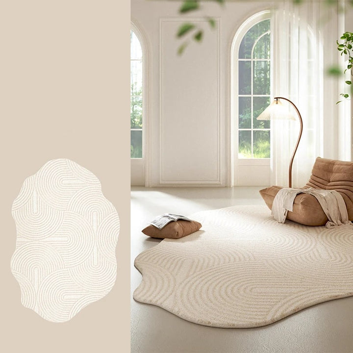 Area Rug with Irregular Wavy Edge and Textured Plush Pile Pattern