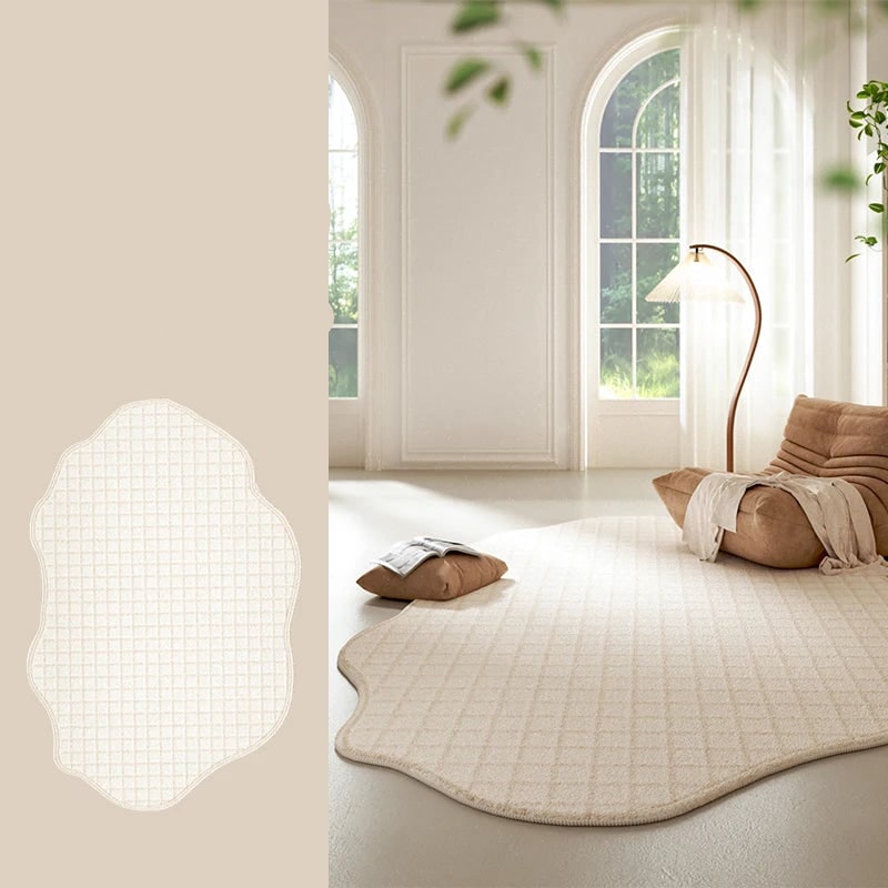Area Rug with Irregular Wavy Edge and Textured Plush Pile Pattern