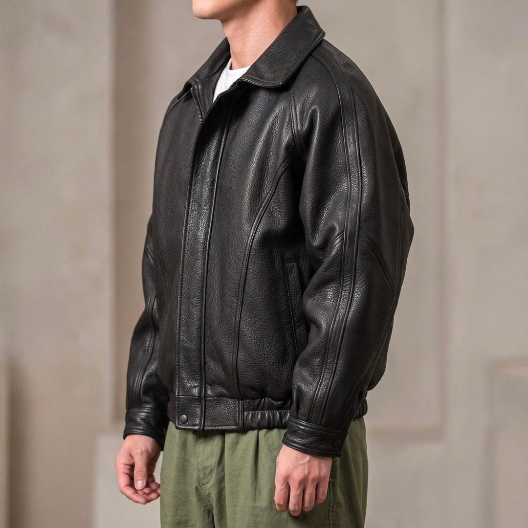 Men's Leather Jacket with Zip – Structured, Collar-Focused Mid-Layer for Spring/Fall