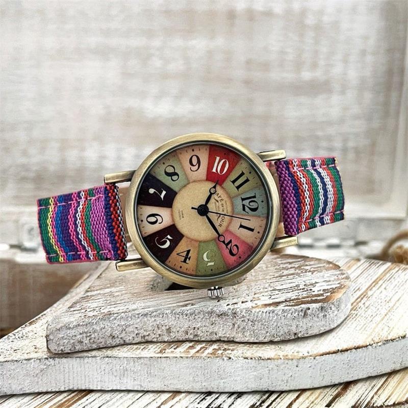 Watch with Multicolour Rainbow Pattern and Braided Strap – Elyvra